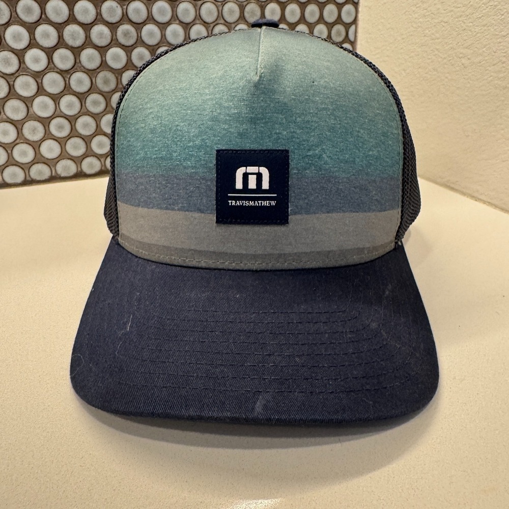Travis Mathew Hat Cap Trucker Blue Logo Snap Back Golf Casual Dad Mesh Back